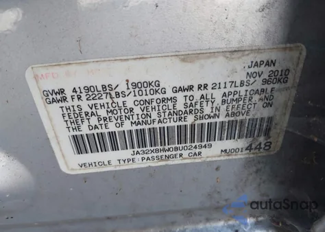 2011 Mitsubishi Lancer Sportback Gts from USA, damaged, VIN JA32X8HW0BU024949